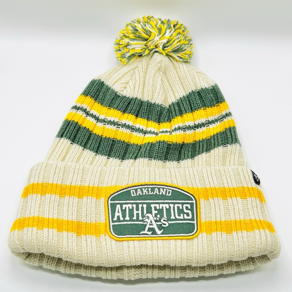 Oakland Athletics '47 Brand Striped Pom Cuff Knit Beanie Hat Cap Adult MLB
